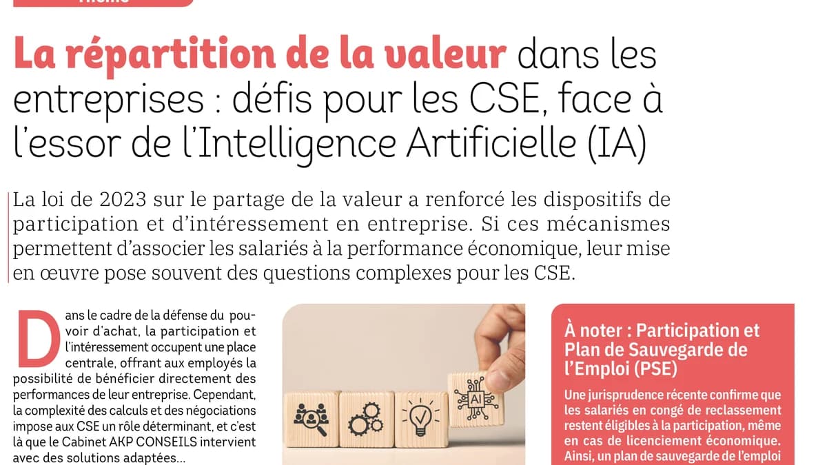 Article sur la répartition de la valeur, les CSE et l’intelligence artificielle